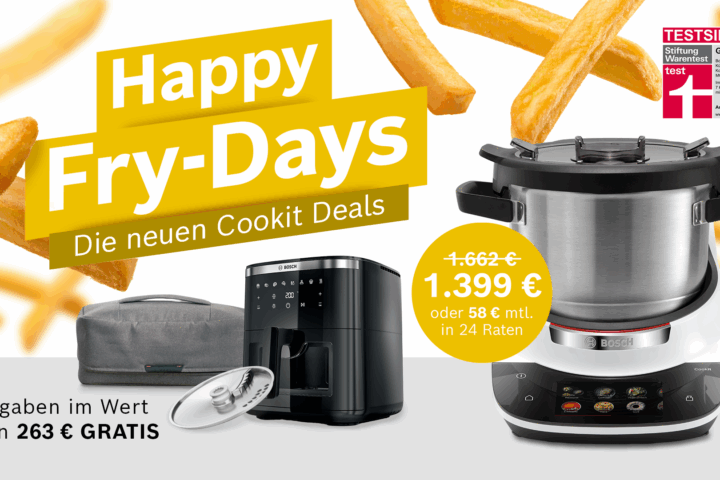 Bosch Cookit Happy Fry-days Aktion – Keyvisual mit Zubehör