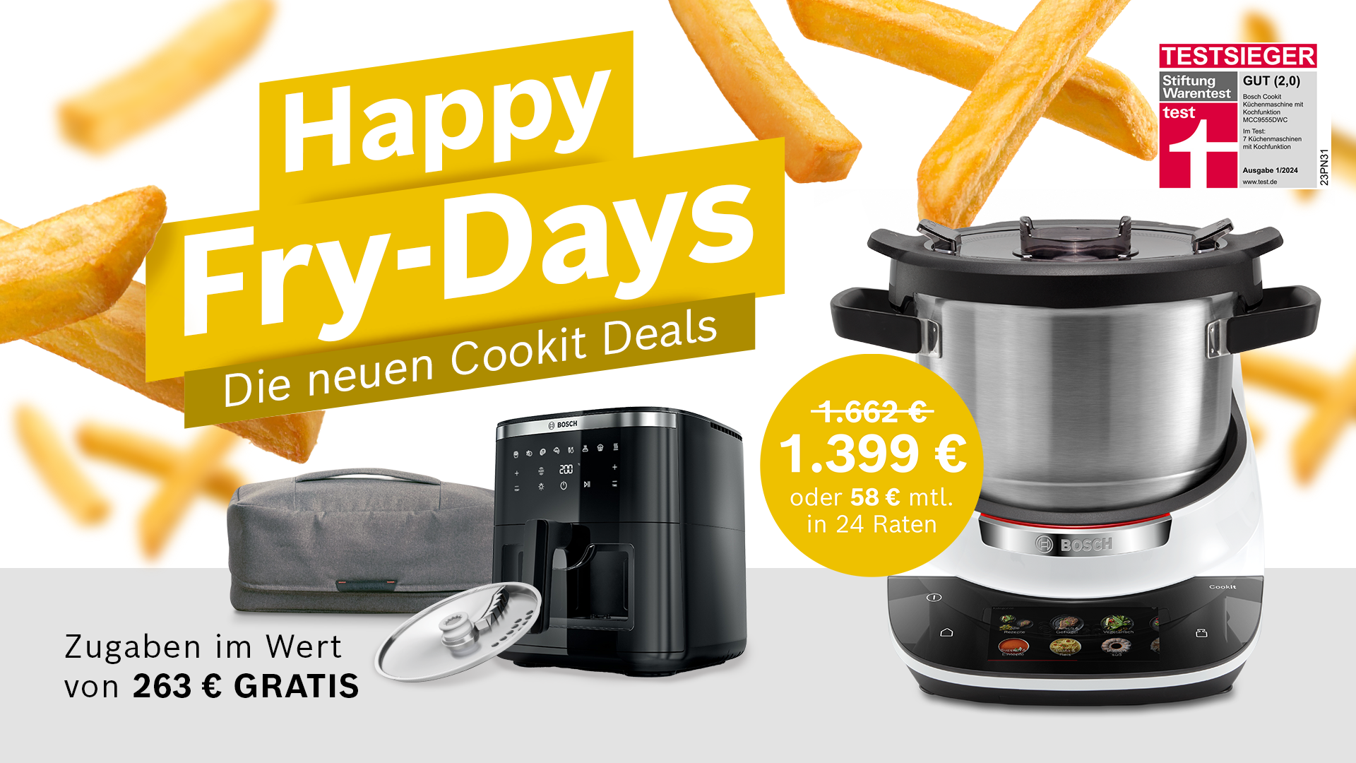 Bosch Cookit Happy Fry-days Aktion – Keyvisual mit Zubehör