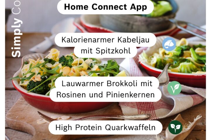 Neue Cookit Rezepte wie Butternockerl‑Suppe, Hackbällchen Mexicana, Tortellini alla panna, Kabeljau mit Spitzkohl, Brokkoli mit Rosinen und High Protein Quarkwaffeln.