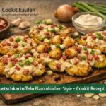 Knusprige Quetschkartoffeln Flammkuchen Style, im Bosch Cookit zubereitet