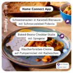 Schweinenacken in Karamell‑Biersauce, Baked‑Beans‑Cheddar‑Stulle mit Spiegelei und Räucherforellen‑Creme auf Pumpernickel