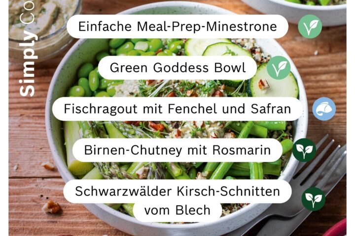 Frische Cookit Rezepte der Woche mit Schwarzwälder Kirsch-Schnitten, Minestrone, Bowl und Fischragout