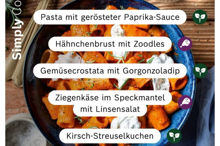 Kohlrabi‑Kartoffelpuffer, Zucchini‑Röllchen‑Auflauf, vegane Gemüsesülze, Mürbeteig‑Knusperstangen und Johannisbeer‑Streuselkuchen