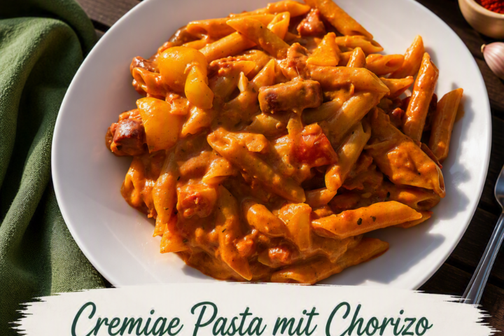 Cremige Penne mit Chorizo in würziger Tomatensauce aus dem Bosch Cookit.