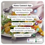 Bosch Cookit mit neuen Rezepten aus der Home Connect App wie Pistazien-Tiramisu, Fisch-Curry, Tagliatelle und Schokoladen-Tarte