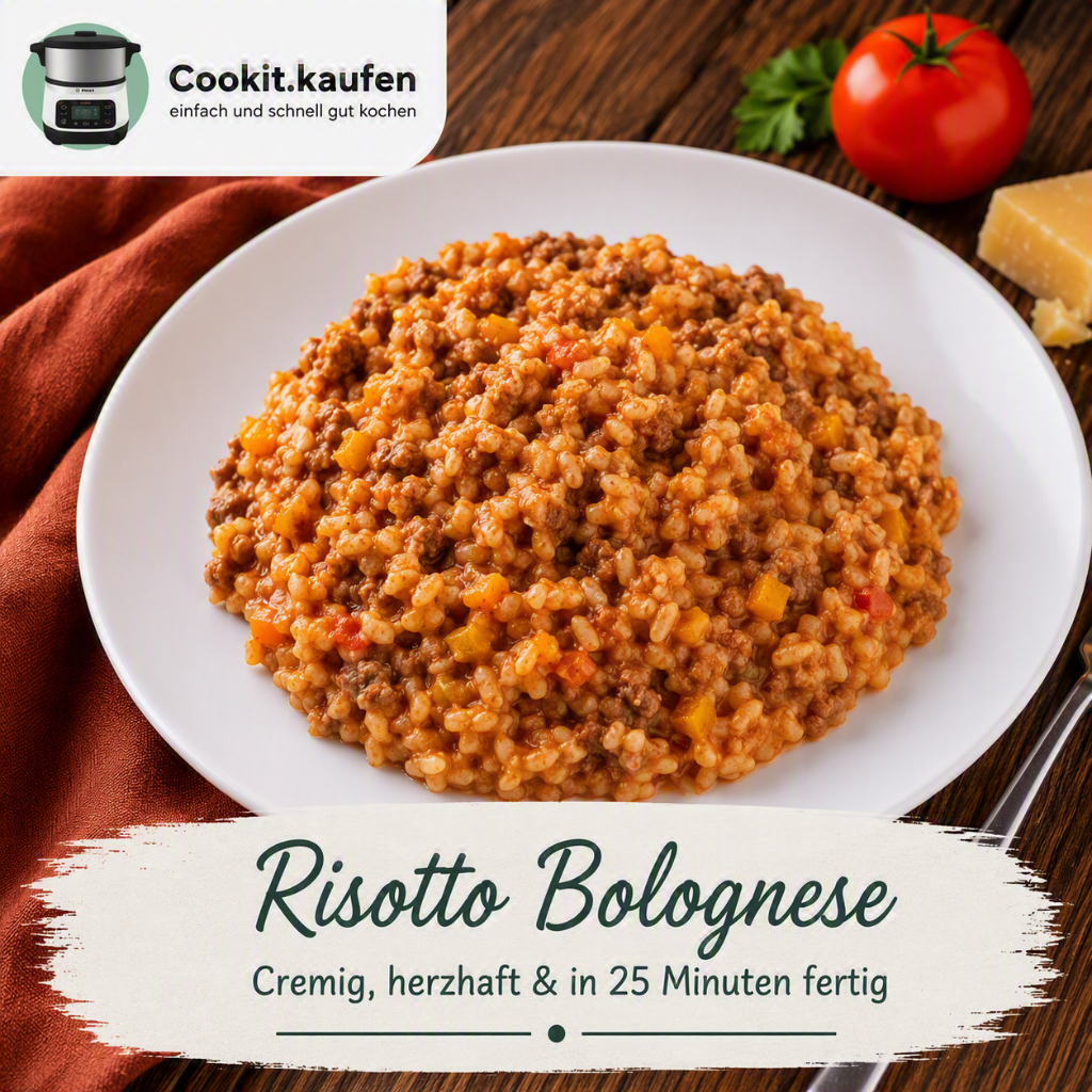 Cremiges Risotto Bolognese mit Hackfleisch, Tomaten und Parmesan aus dem Bosch Cookit.