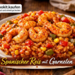Spanischer Reis mit Garnelen, Paprika, Mais und Tomatensauce aus dem Bosch Cookit.