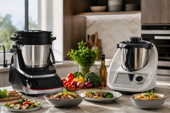 Bosch Cookit und Thermomix im Vergleich auf einer modernen Küchenarbeitsfläche