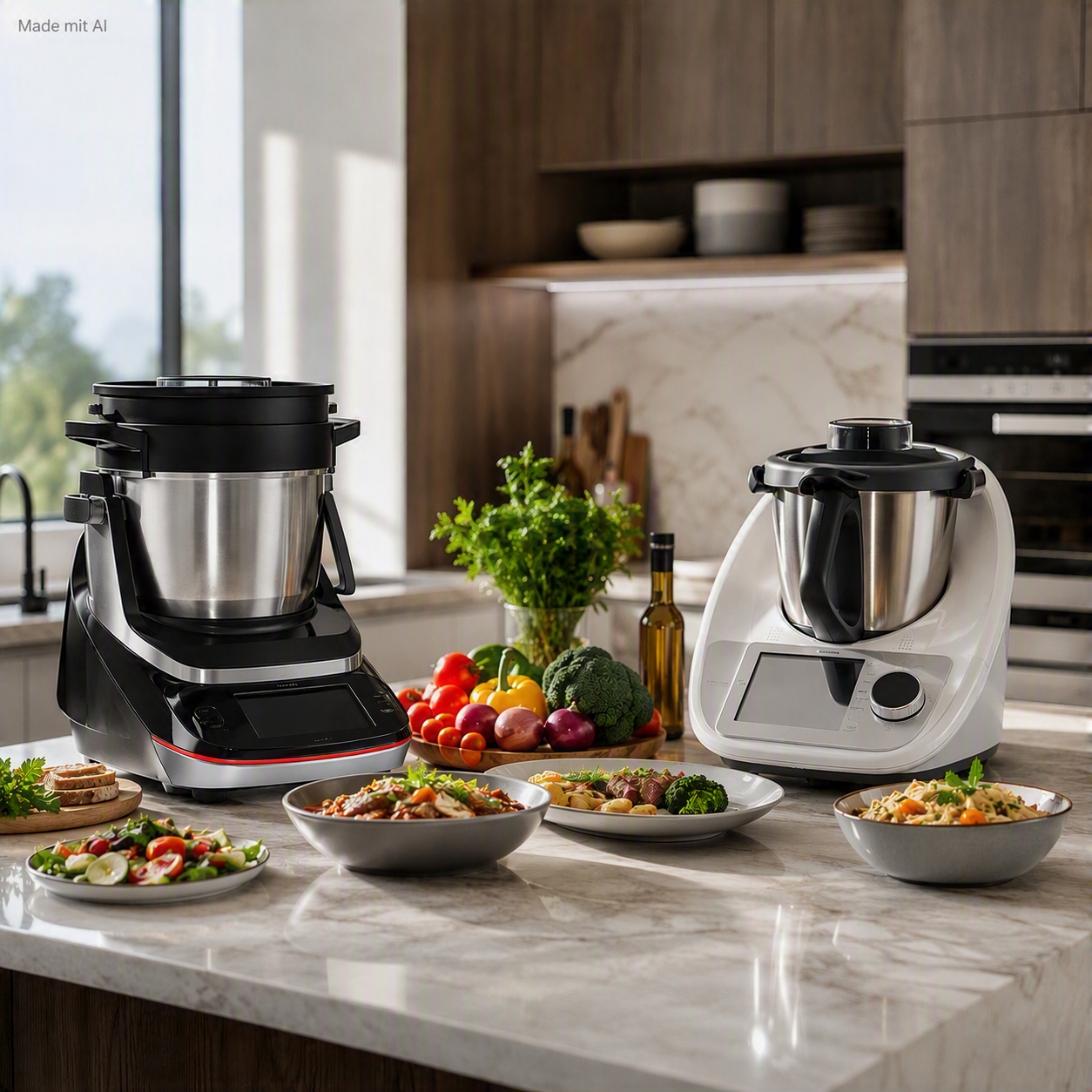 Bosch Cookit und Thermomix im Vergleich auf einer modernen Küchenarbeitsfläche
