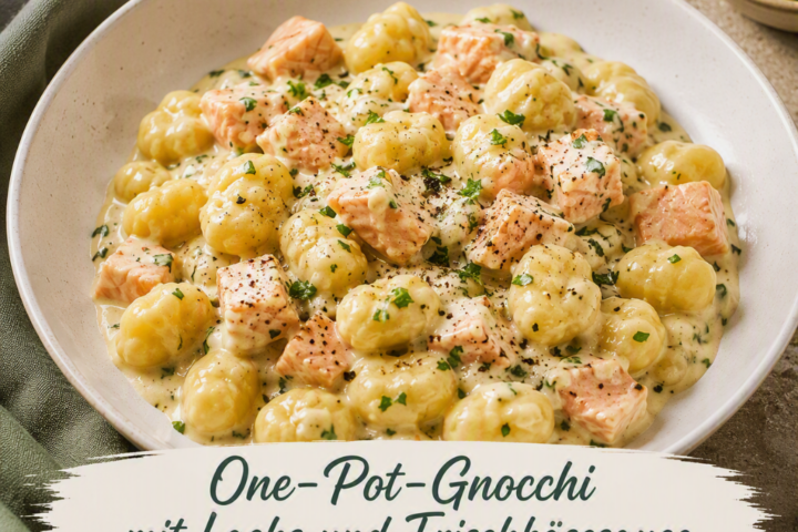 Cremige One-Pot-Gnocchi mit Frischkäsesauce, Lachs und frischer Petersilie aus dem Bosch Cookit.