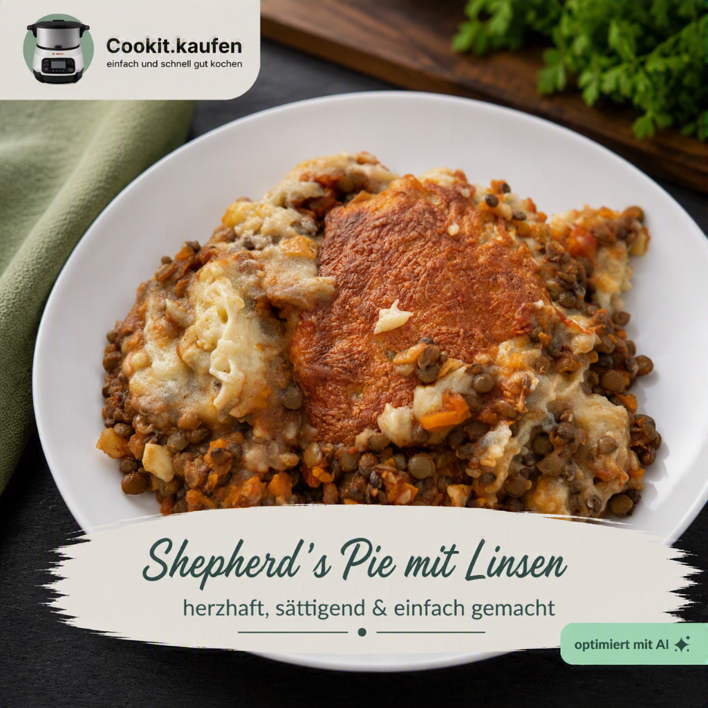 Shepherd’s Pie mit Linsen, Gemüse und goldbrauner Kartoffelkruste aus dem Bosch Cookit.