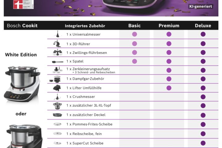 Bosch Cookit Basic, Premium und Deluxe Angebot 2026 mit Preisen ab 949 Euro inklusive Salatbuddy und EasySlider.