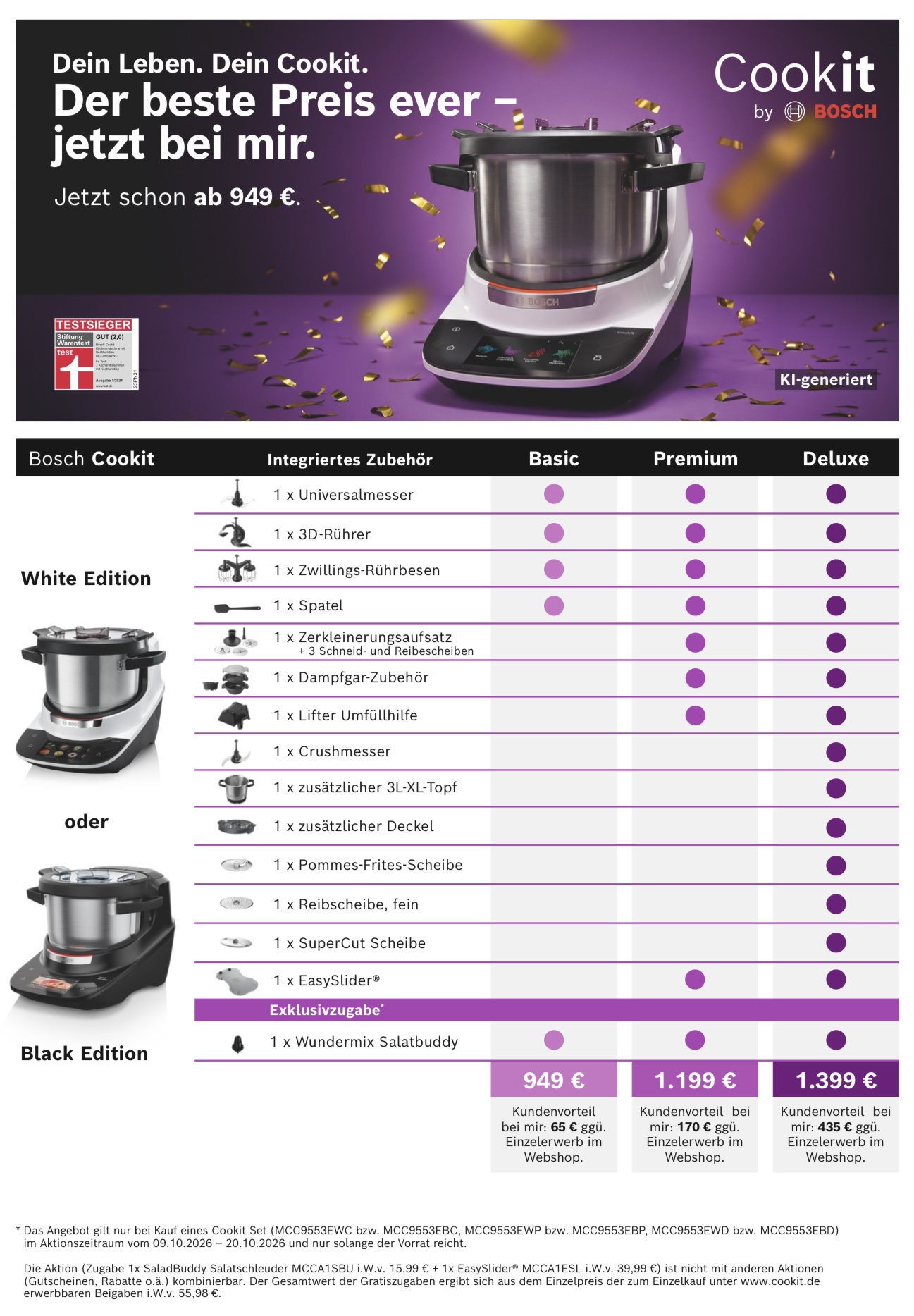 Bosch Cookit Basic, Premium und Deluxe Angebot 2026 mit Preisen ab 949 Euro inklusive Salatbuddy und EasySlider.