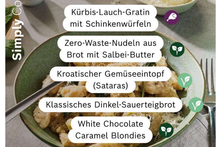 Neue Cookit Rezepte der Woche mit kroatischem Gemüseeintopf Sataras, Kürbis-Lauch-Gratin, Sauerteigbrot und Blondies.